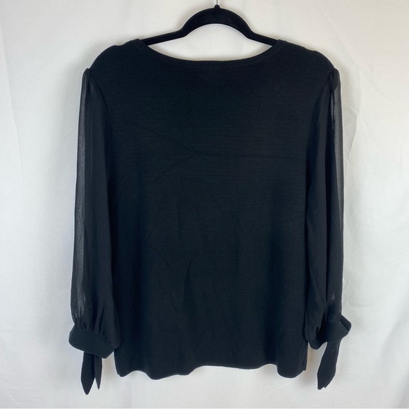 NWT Chico’s Sheer Romantic Sleeve Tie Knit Black Pullover Sweater Size 2/Large - Picture 6 of 9